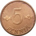 Финляндия 5 пенни 1977 год (медь)