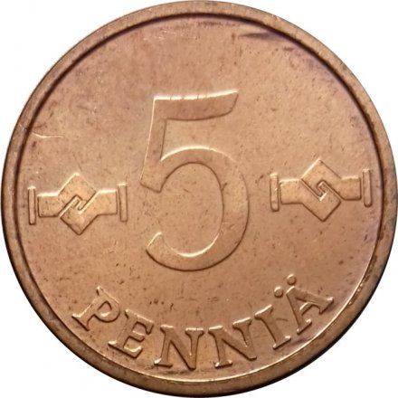 Финляндия 5 пенни 1977 год (медь)