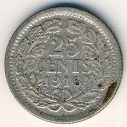 Нидерланды 25 центов 1916 год