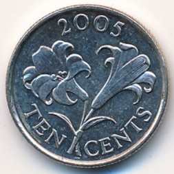 Монета Бермудские острова 10 центов 2005 год
