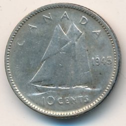Канада 10 центов 1945 год