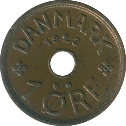 Дания 1 эре 1928 год - Король Кристиан X