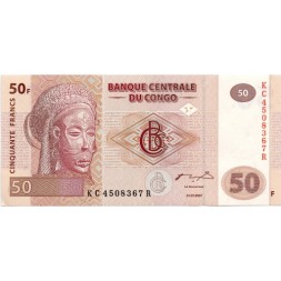Конго 50 франков 2007 год - Маска народа чокве. Деревня на берегу Конго UNC