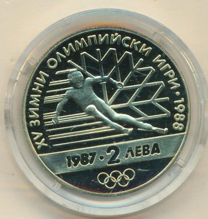 Болгария 2 лева 1987 год - XV зимние Олимпийские игры, Калгари 1988 (Proof)