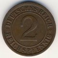Веймарская республика 2 рейхспфеннига 1924 год (E)