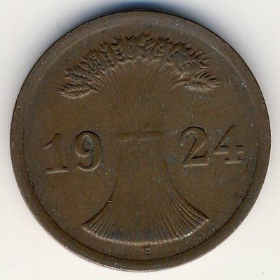 Веймарская республика 2 рейхспфеннига 1924 год (E)