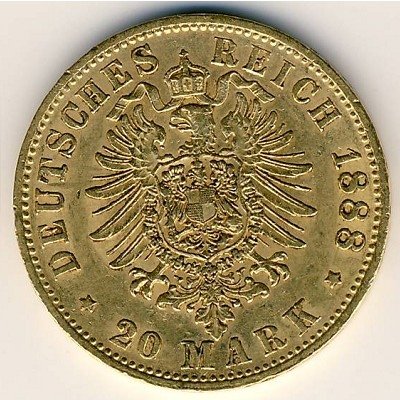 Пруссия 20 марок 1888 год