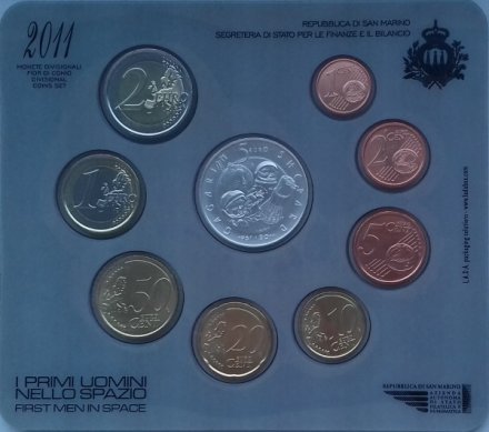 Набор из 9 евромонет Сан-Марино 2011 год - Ю.А. Гагарин. Первый человек в космосе