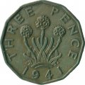 Великобритания 3 пенса 1941 год - Король Георг VI (никель-латунь)