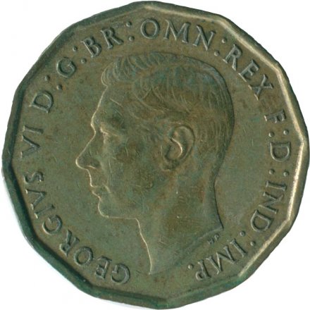 Великобритания 3 пенса 1941 год - Король Георг VI (никель-латунь)