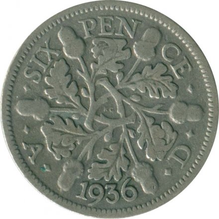 Великобритания 6 пенсов 1936 год - Король Георг V
