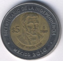 Мексика 5 песо 2009 год - Хосе Мария Кос