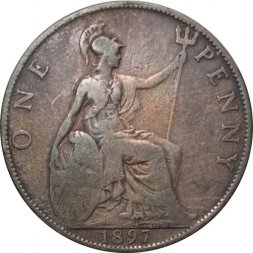 Великобритания 1 пенни 1897 год (бронза, коричневый цвет) - Королева Виктория