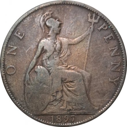 Великобритания 1 пенни 1897 год (бронза, коричневый цвет) - Королева Виктория
