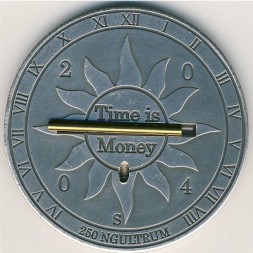 Монета Бутан 250 нгултрум 2004 год - Солнечные часы