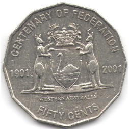 Австралия 50 центов 2001 год - 100-летие Федерации. Западная Австралия