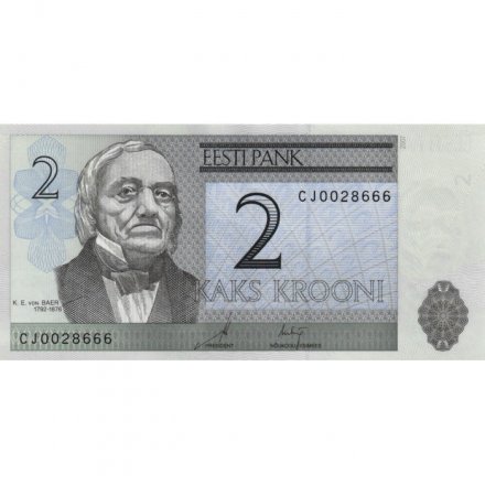 Эстония 2 кроны 2007 год - Карл Эрнст фон Бэр. Тартуский университет UNC