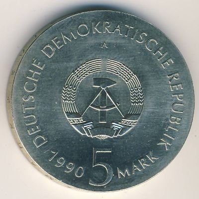 ГДР 5 марок 1990 год - 100 лет со дня рождения Курта Тухольского