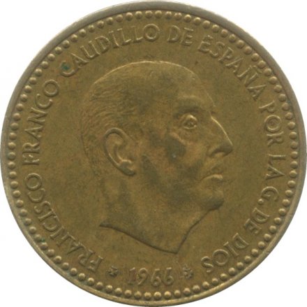 Испания 1 песета 1966 год - 72 внутри звезды