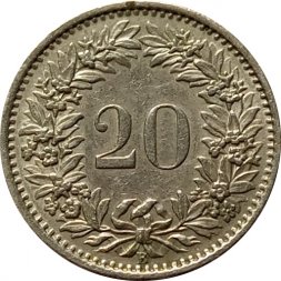 Швейцария 20 раппенов 1966 год