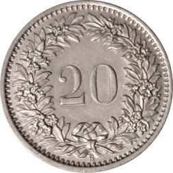 Швейцария 20 раппенов 1966 год