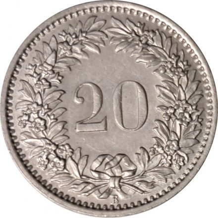 Швейцария 20 раппенов 1966 год