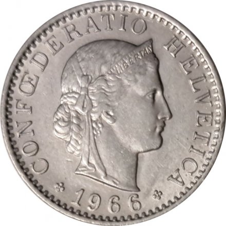 Швейцария 20 раппенов 1966 год