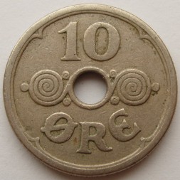 Монета Дания 10 эре 1924 год - Король Кристиан X