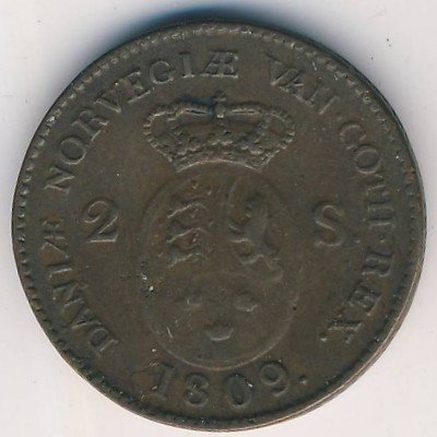 Дания 2 скиллинга 1809 год