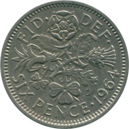 Великобритания 6 пенсов 1964 год 