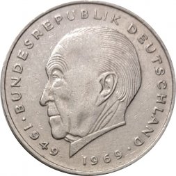 ФРГ 2 марки 1971 год - Конрад Аденауэр, 20 лет Федеративной Республике (1949-1969) (F)