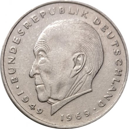 ФРГ 2 марки 1971 год - Конрад Аденауэр, 20 лет Федеративной Республике (1949-1969) (F)