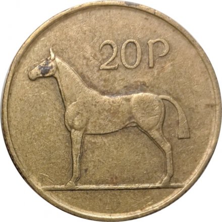 Ирландия 20 пенсов 1986 год - Лошадь. Кельтская арфа