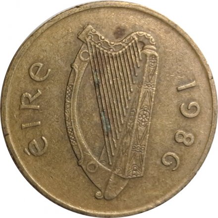 Ирландия 20 пенсов 1986 год - Лошадь. Кельтская арфа