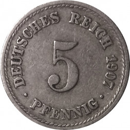 Германия 5 пфеннигов 1907 год (A)