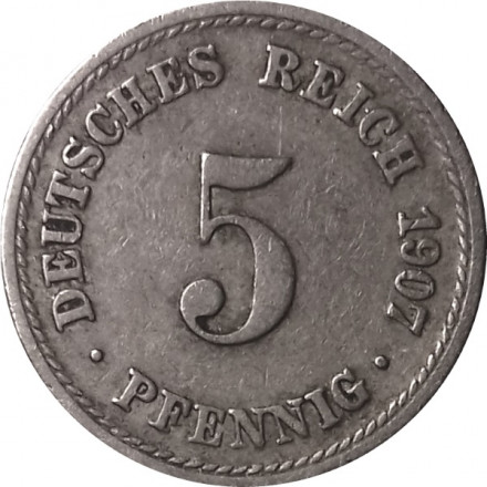 Германия 5 пфеннигов 1907 год (A)
