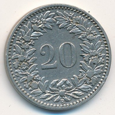 Швейцария 20 раппенов 1912 год