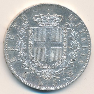 Италия 5 лир 1874 год