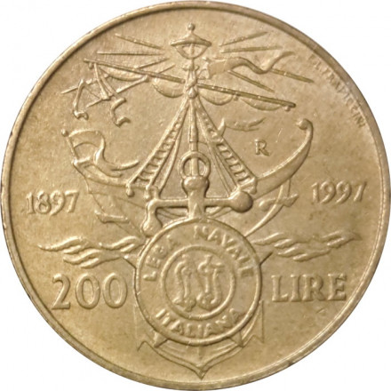 Италия 200 лир 1997 год - 100 лет Итальянской морской лиги