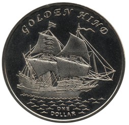 Монета Острова Гилберта (Кирибати) 1 доллар 2015 год - Парусник Золотая лань