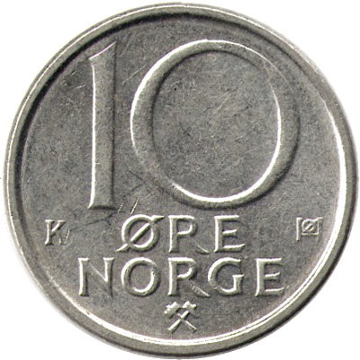 Норвегия 10 эре 1990 год - Король Улаф V