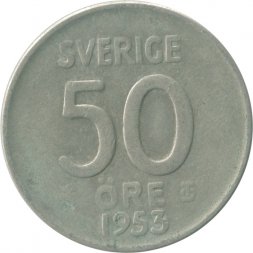 Швеция 50 эре 1953 год - Король Густав VI Адольф