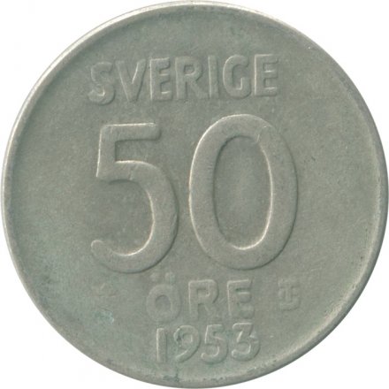 Швеция 50 эре 1953 год - Король Густав VI Адольф