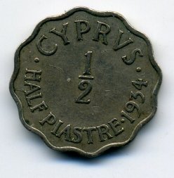 Кипр 1/2 пиастра 1934 год - Король Георг V