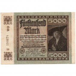 Веймарская Республика 5000 марок 1922 год - XF