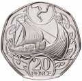 Остров Мэн 20 пенсов 2019 год - Парусник Викингов UNC