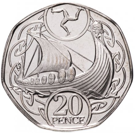 Остров Мэн 20 пенсов 2019 год - Парусник Викингов UNC