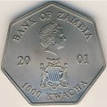 Замбия 1000 квача 2001 год - Монета-календарь на 2002 год