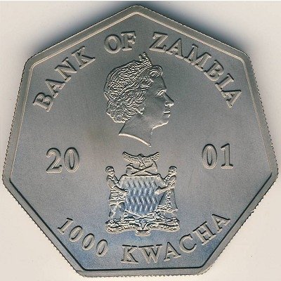 Замбия 1000 квача 2001 год - Монета-календарь на 2002 год