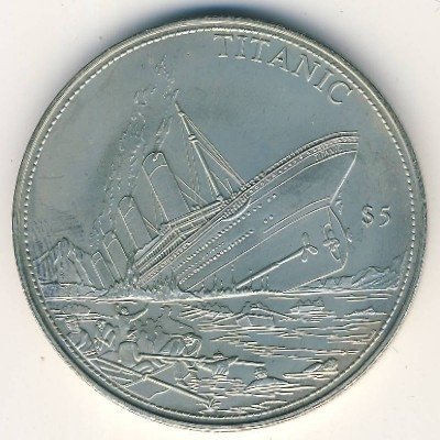 Либерия 5 долларов 2000 год - Крушение парохода «Титаник»